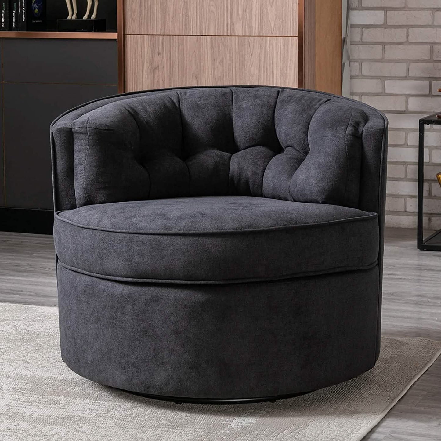Swivel Accent Linen Fabric Bucket Reading Chair DailySale