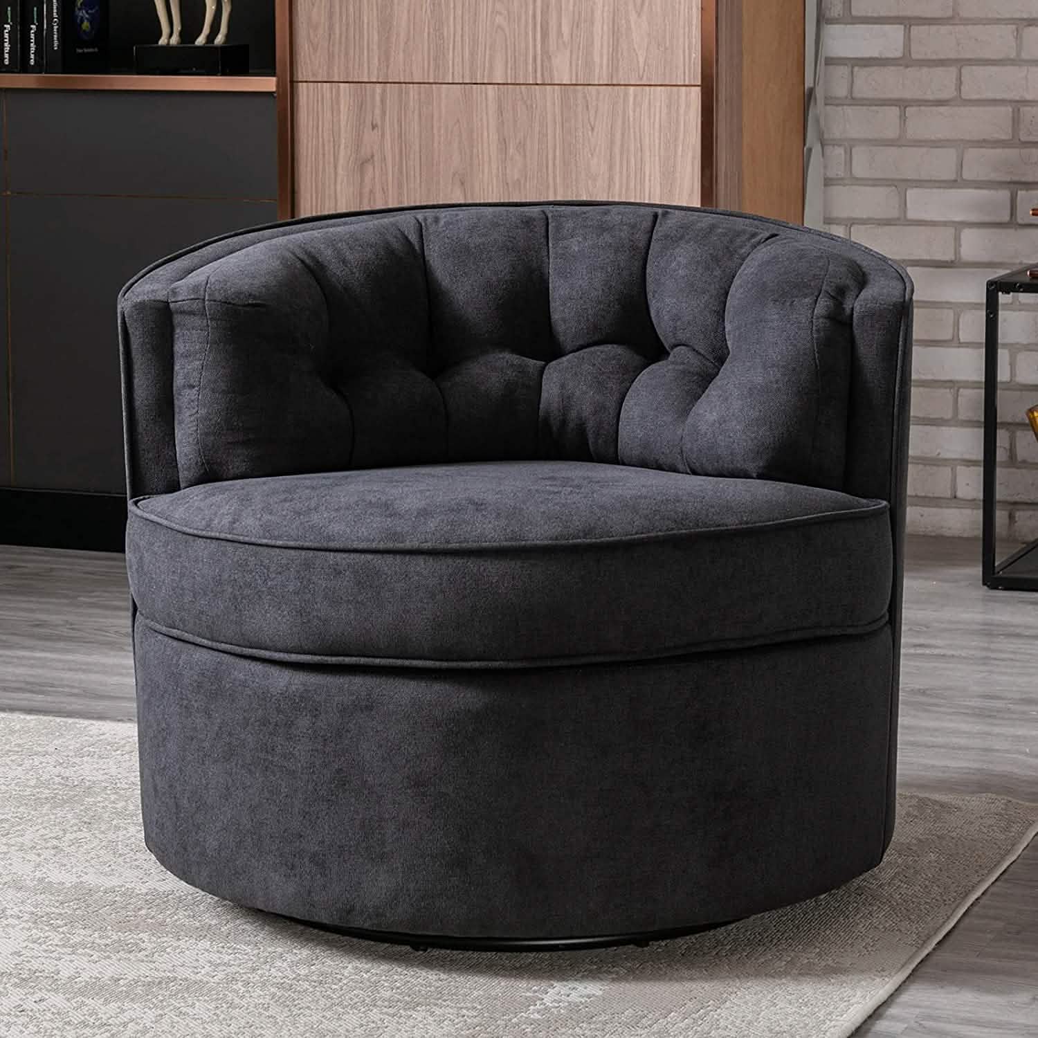Swivel Accent Linen Fabric Bucket Reading Chair DailySale