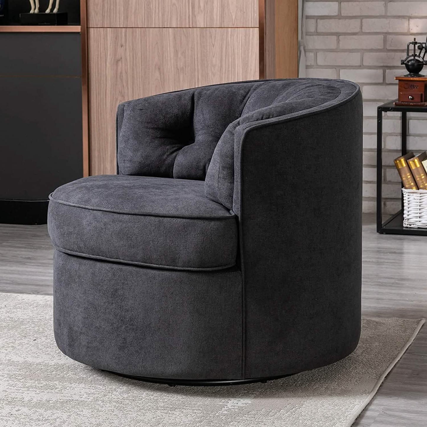 Swivel Accent Linen Fabric Bucket Reading Chair DailySale