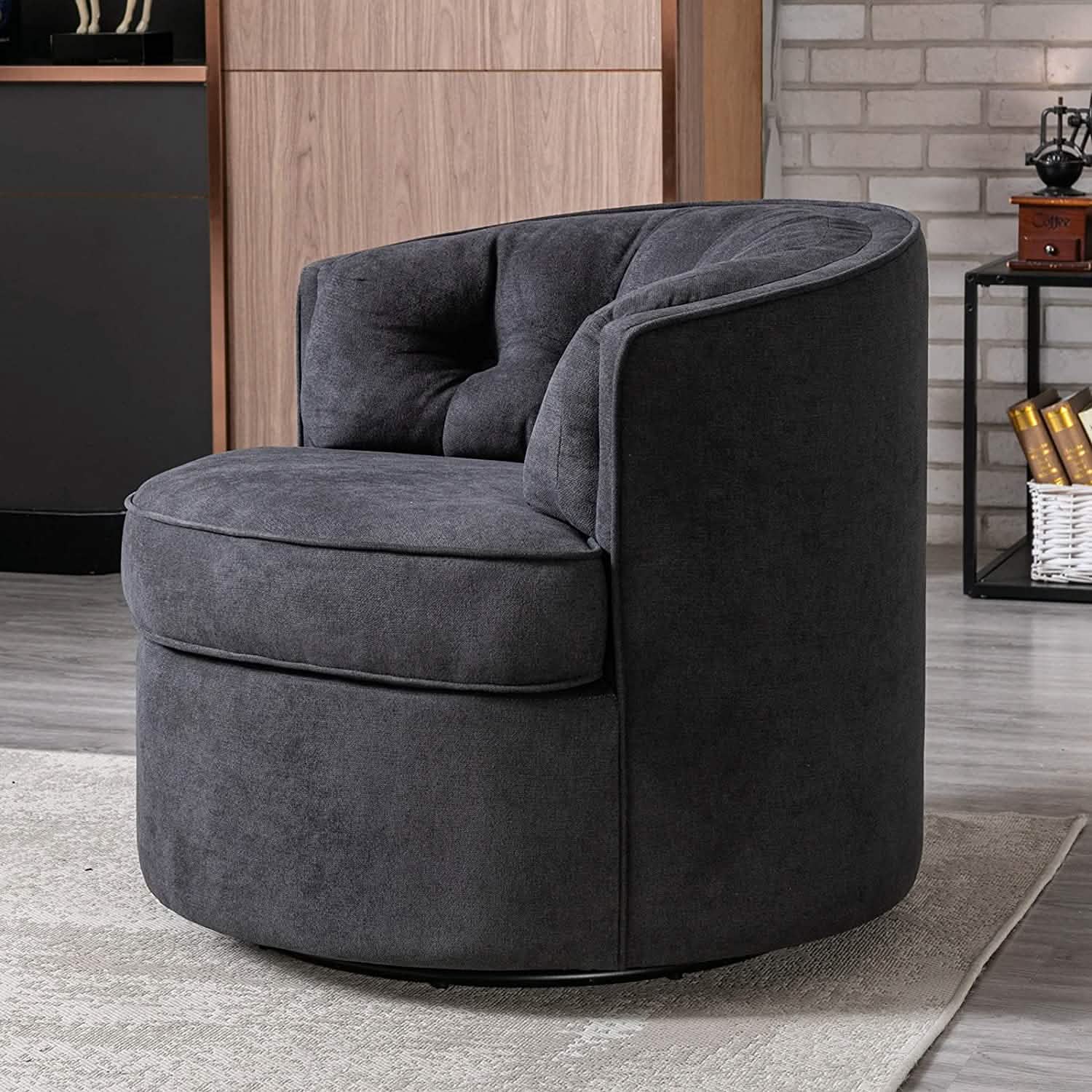 Swivel Accent Linen Fabric Bucket Reading Chair DailySale