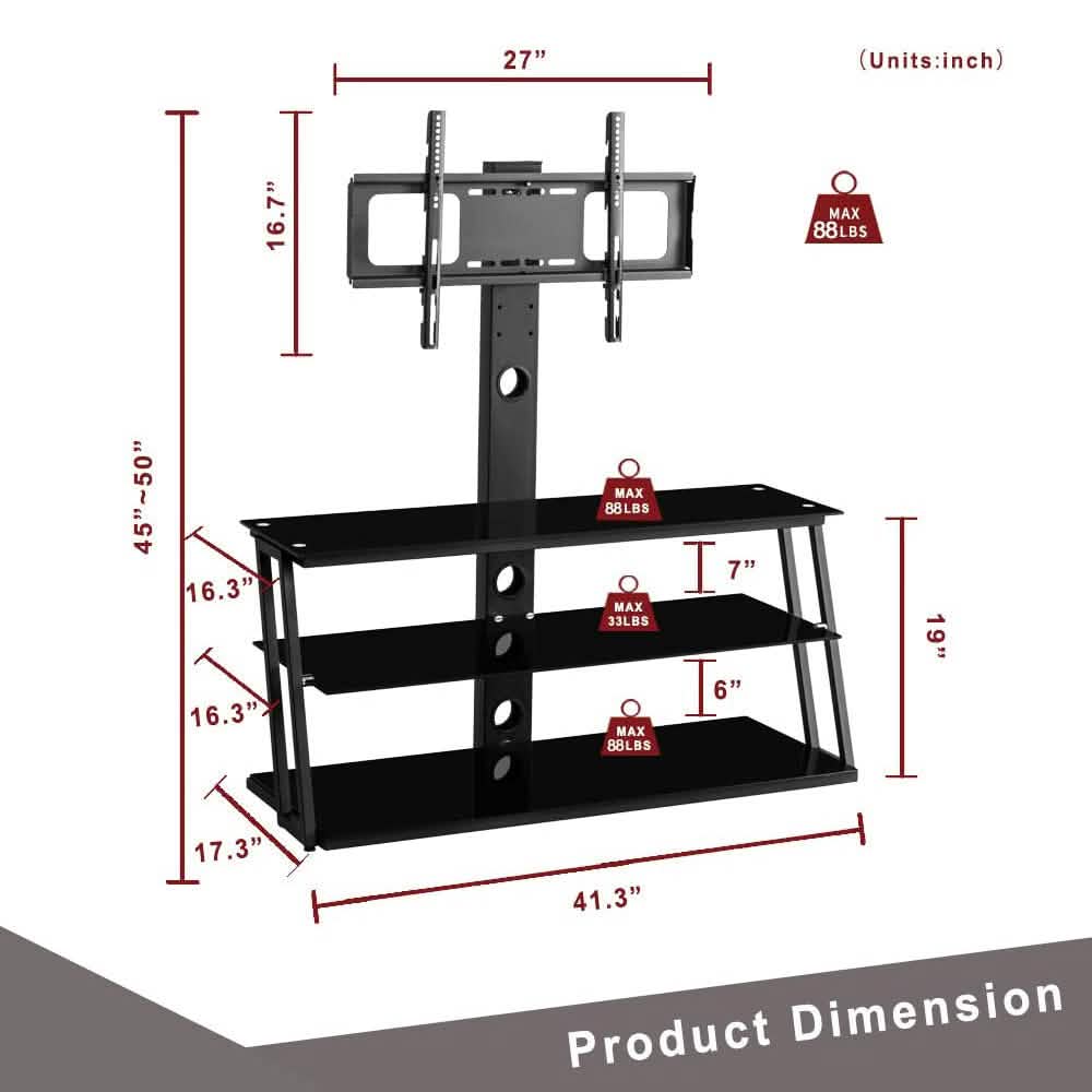 Swivel Floor TV Stand with Angle and Height Adjustable Tempered Glass TV Stand DailySale