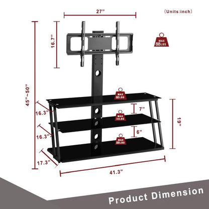 Swivel Floor TV Stand with Angle and Height Adjustable Tempered Glass TV Stand DailySale