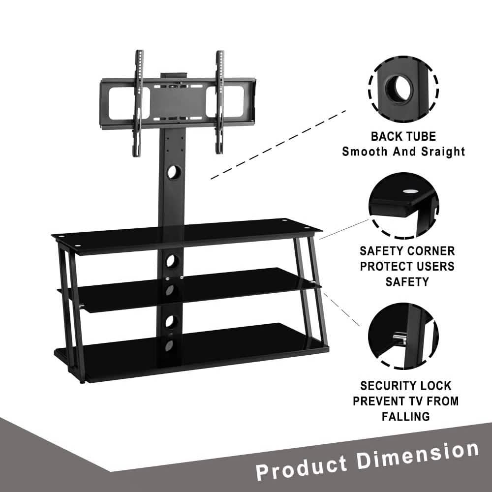 Swivel Floor TV Stand with Angle and Height Adjustable Tempered Glass TV Stand DailySale