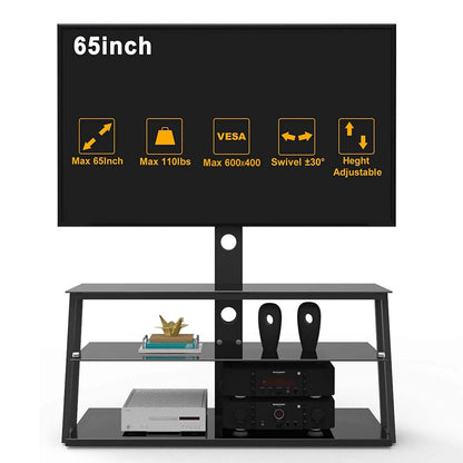 Swivel Floor TV Stand with Angle and Height Adjustable Tempered Glass TV Stand DailySale