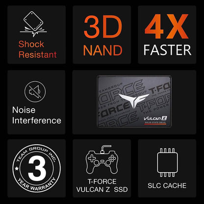 T-Force Vulcan Z 2TB SLC Cache 3D NAND TLC 2.5 Inch SATA III Internal Solid State Drive (Refurbished) DailySale