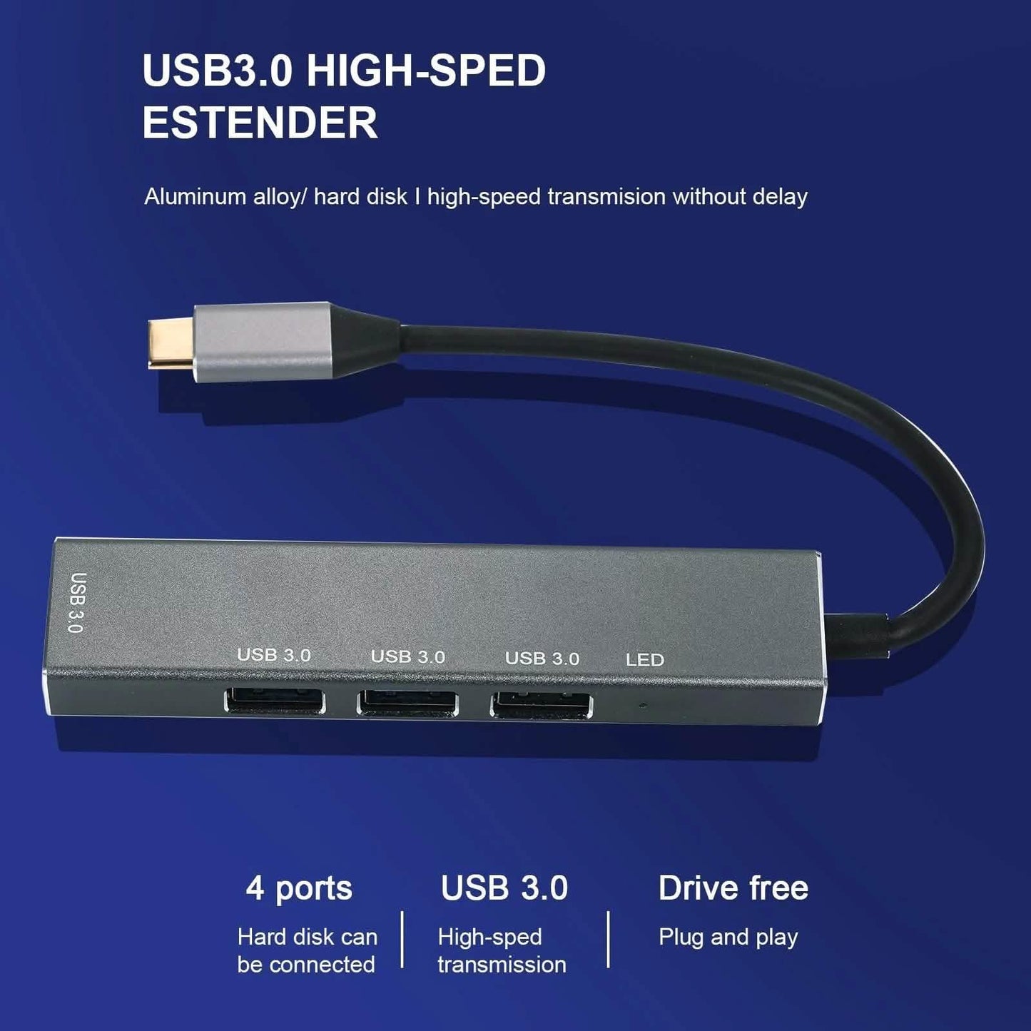 T304 4-in-1 Hub Type C to USB3.0*4 Intelligent USB Hub Multi-Port Adapter DailySale