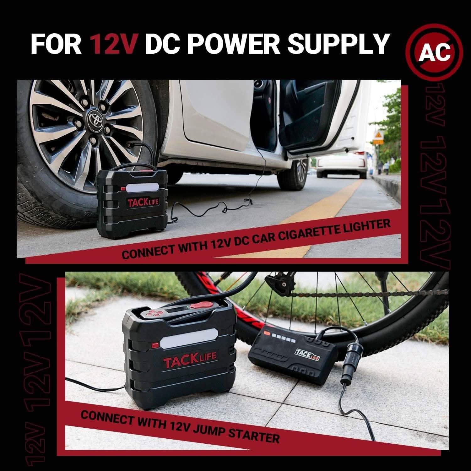 TACKLIFE Car Tire Inflator 12V DC Portable Air Compressor with 3 LED Lights DailySale