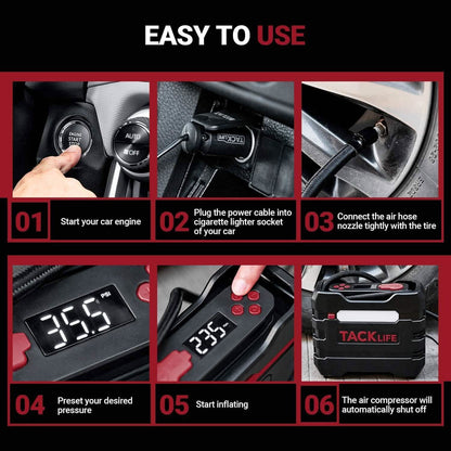 TACKLIFE Car Tire Inflator 12V DC Portable Air Compressor with 3 LED Lights DailySale