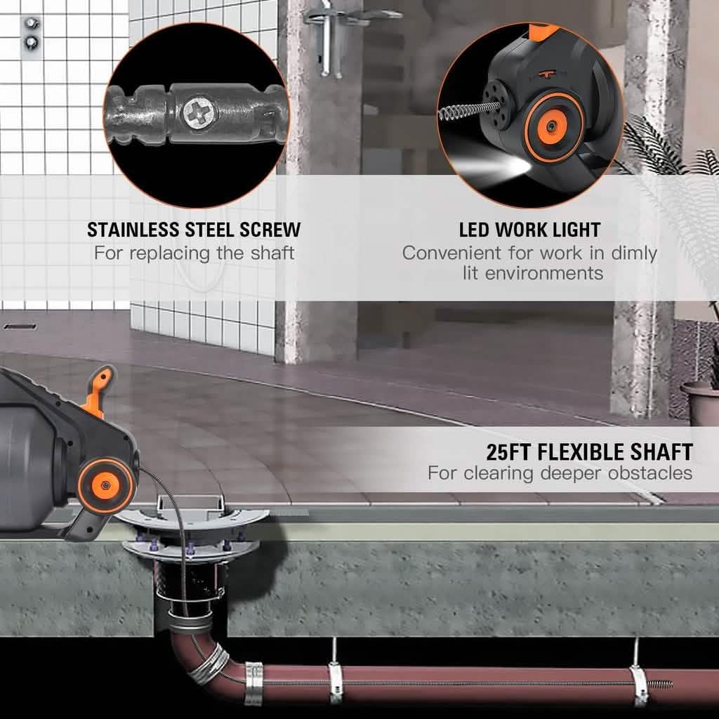 TACKLIFE Drain Snake 25Ft Automatic Cordless Drain Clog Remover DailySale