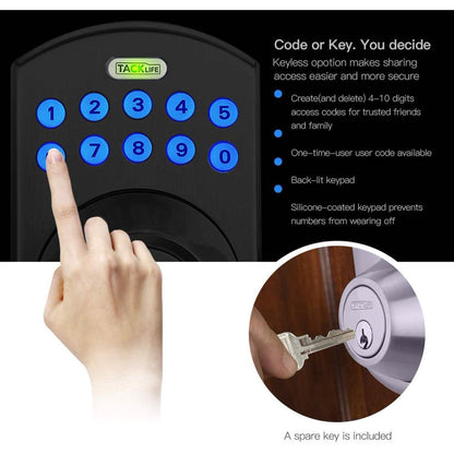 TACKLIFE Keypad Electronic Deadbolt Door Lock, Keyless Entry Door Lock With 1-Touch Motorized Auto-Locking DailySale