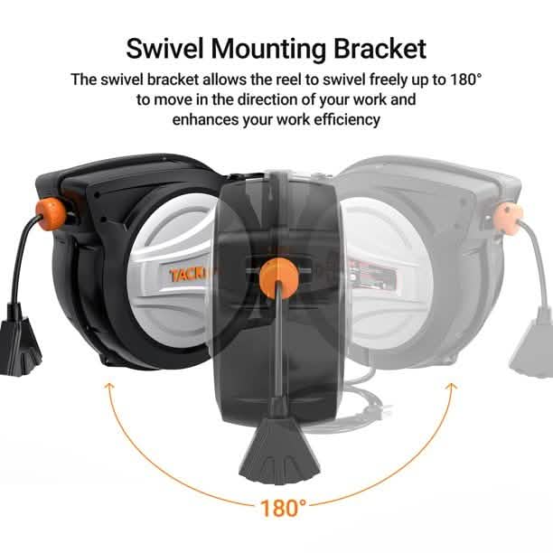 Tacklife Retractable Extension Cord, 65FT+4.5 Extension Cord Reel DailySale