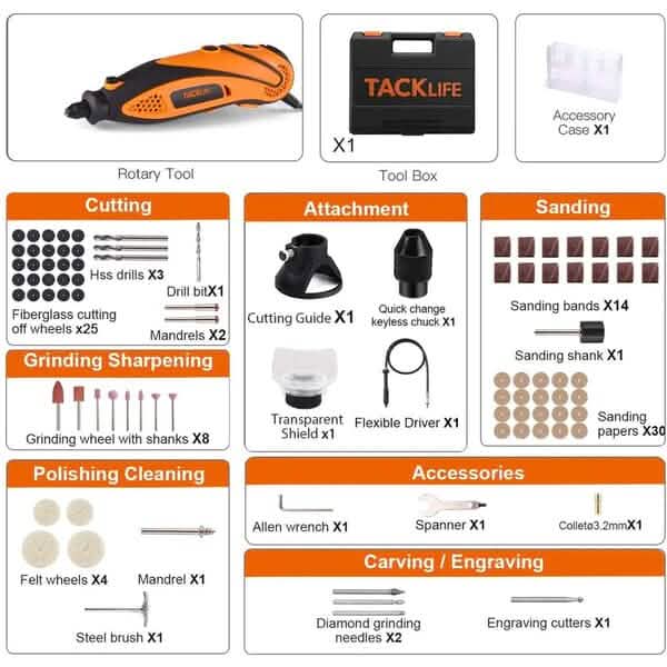 Tacklife Rotary Tool Kit with Upgraded MultiPro Keyless Chuck RTD35ACL DailySale