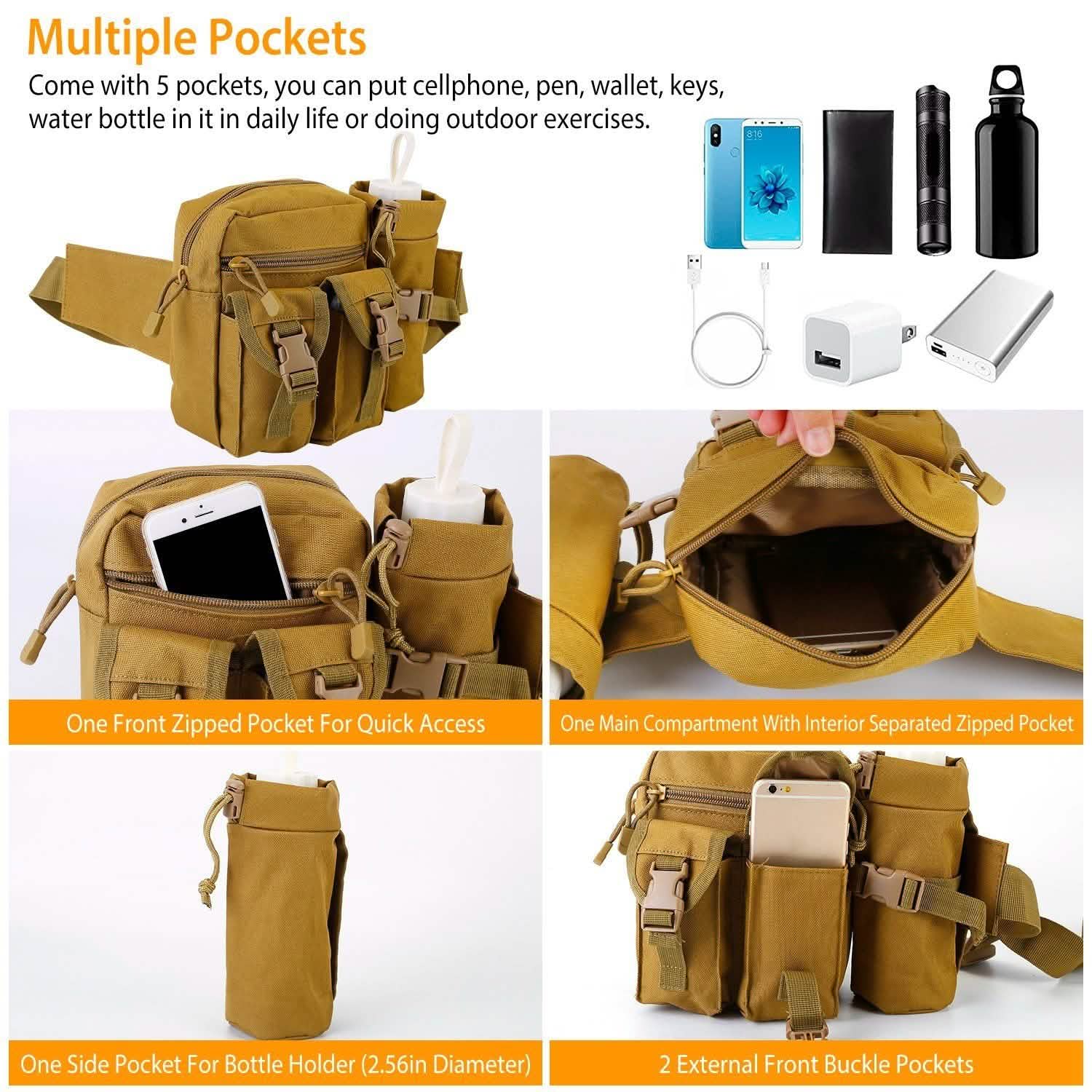 Tactical Waist Bag Utility Pouch Belt Bag with Water Bottle Pouch DailySale