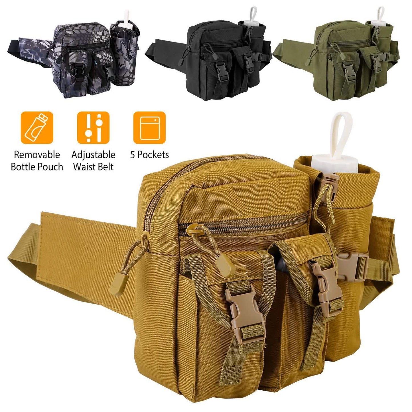 Tactical Waist Bag Utility Pouch Belt Bag with Water Bottle Pouch DailySale