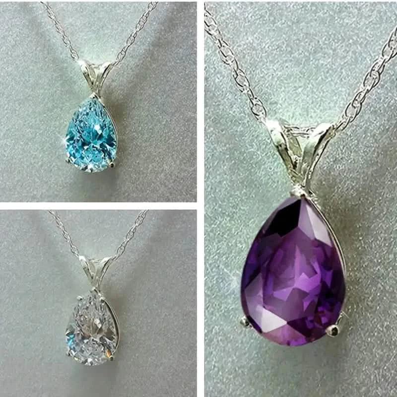 Teardrop Shaped Zirconia Pendant Copper Necklace DailySale