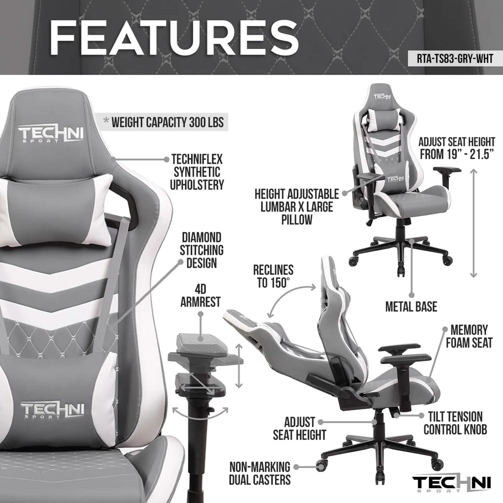 Techni Sport Ergonomic High Back Gaming Chair DailySale
