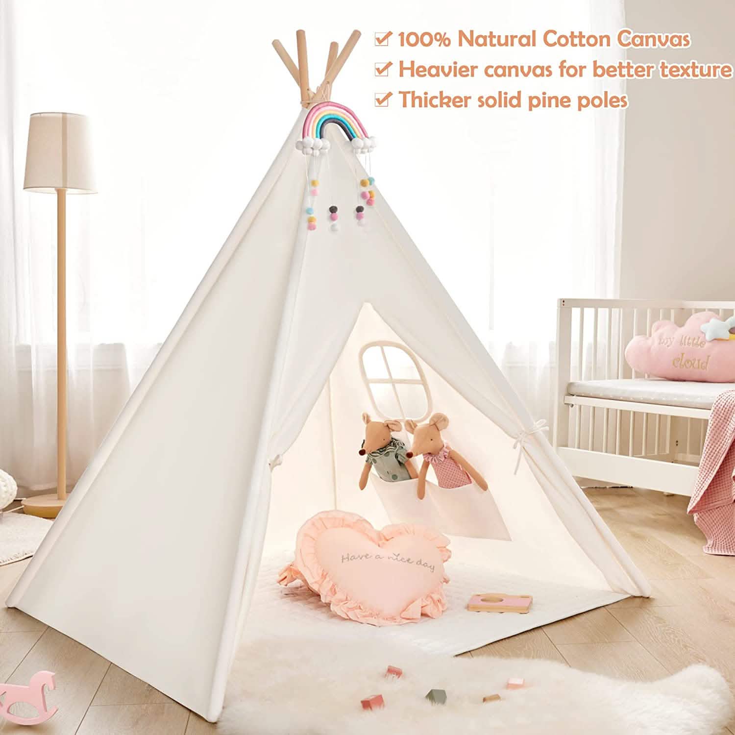 Teepee Tent for Kids - Play Tent Indoor Outdoor Cotton Canvas DailySale