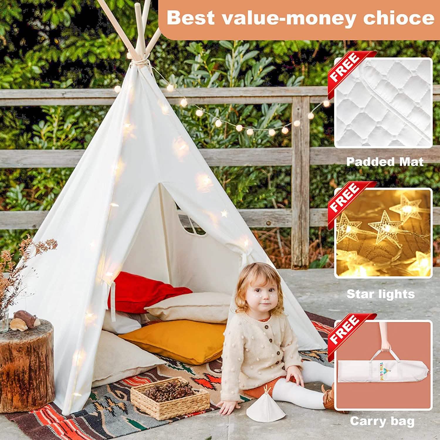 Teepee Tent for Kids - Play Tent Indoor Outdoor Cotton Canvas DailySale