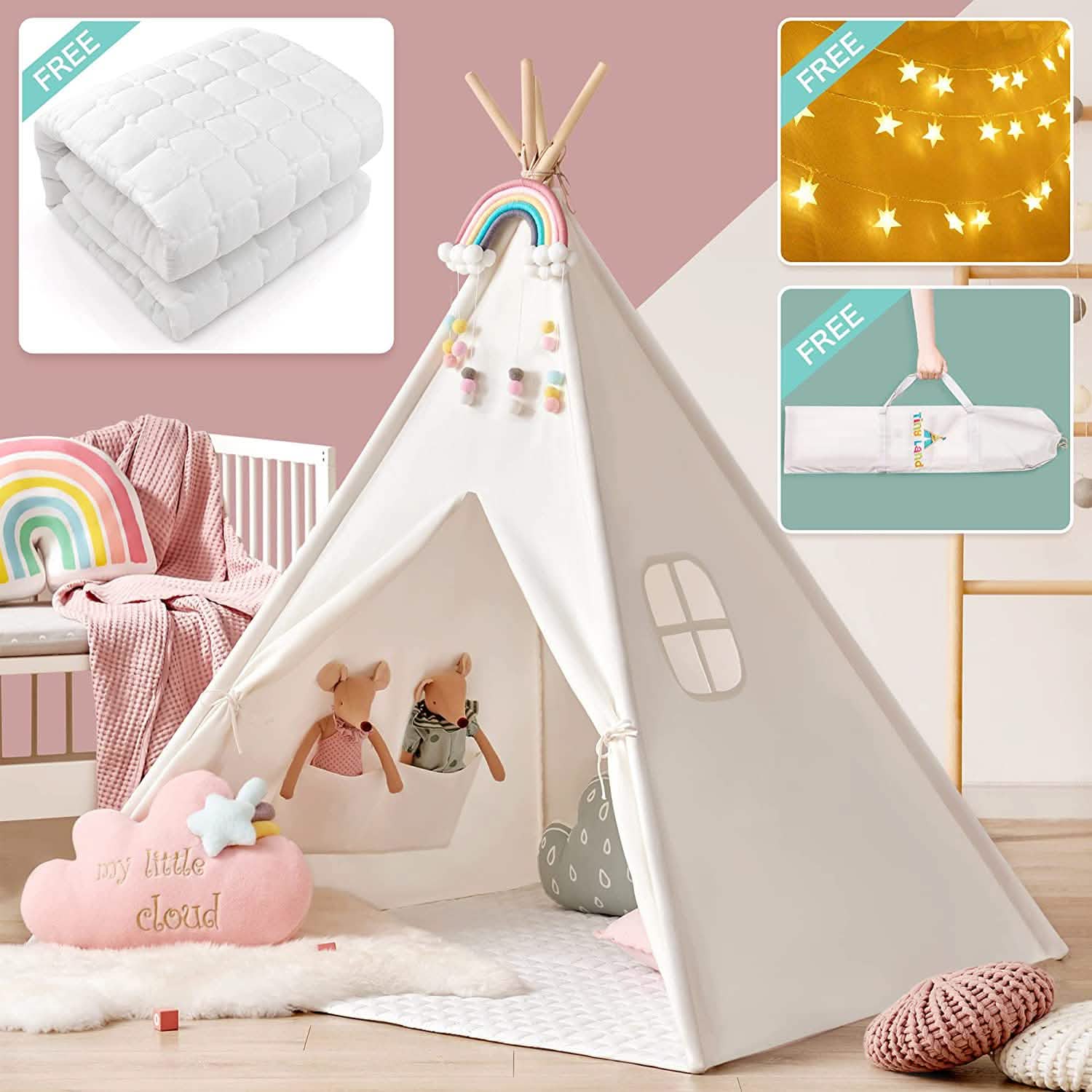 Teepee Tent for Kids - Play Tent Indoor Outdoor Cotton Canvas DailySale