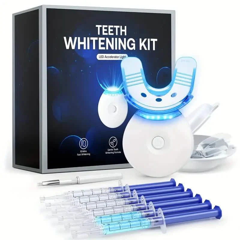 Teeth Whitening Gel Kit with 6 Teeth Cleaning Gel + 2 Dental Trays + Cleaning Led Light DailySale