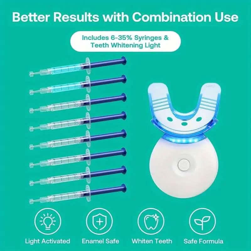 Teeth Whitening Gel Kit with 6 Teeth Cleaning Gel + 2 Dental Trays + Cleaning Led Light DailySale