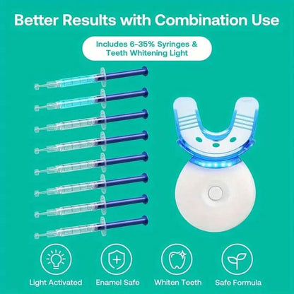 Teeth Whitening Gel Kit with 6 Teeth Cleaning Gel + 2 Dental Trays + Cleaning Led Light DailySale