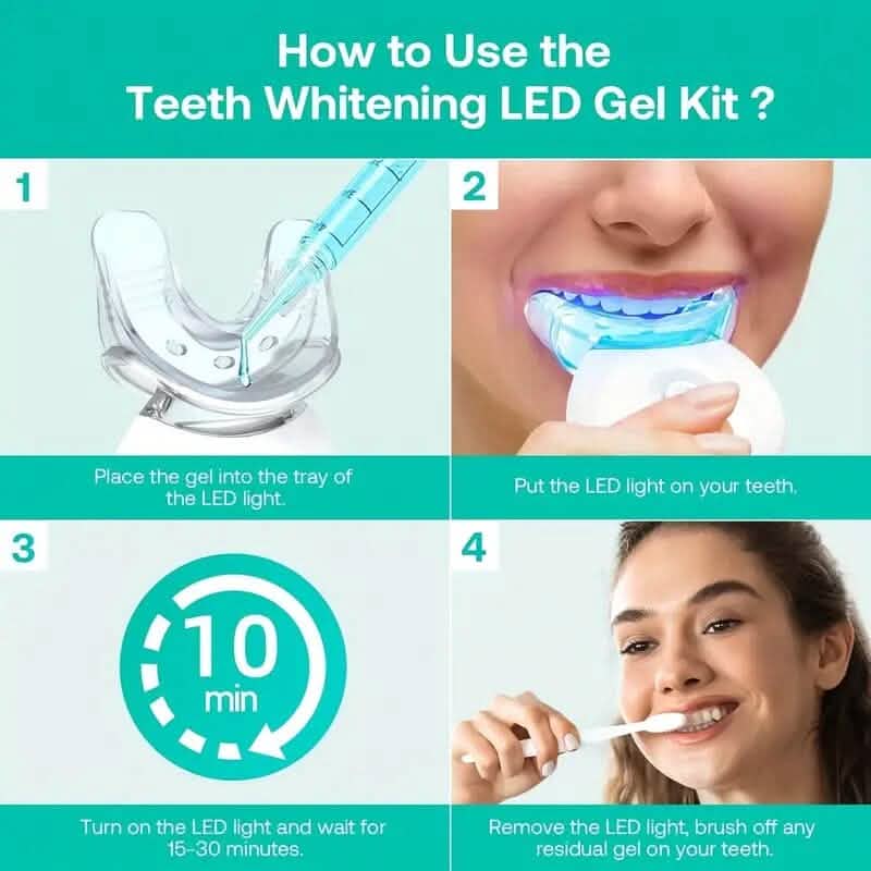 Teeth Whitening Gel Kit with 6 Teeth Cleaning Gel + 2 Dental Trays + Cleaning Led Light DailySale