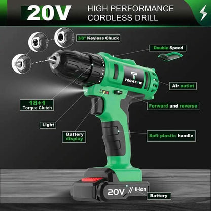 Tegatok 20V Cordless Drill Set DailySale