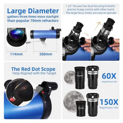 Telescope for Beginner 114mm Aperture 500mm AZ Mount Astronomical Reflector DailySale