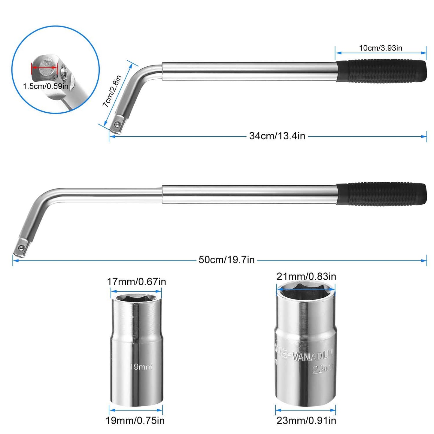 Telescoping Lug Wrench Extendable Tire Wheel Nut with CR-V Sockets DailySale