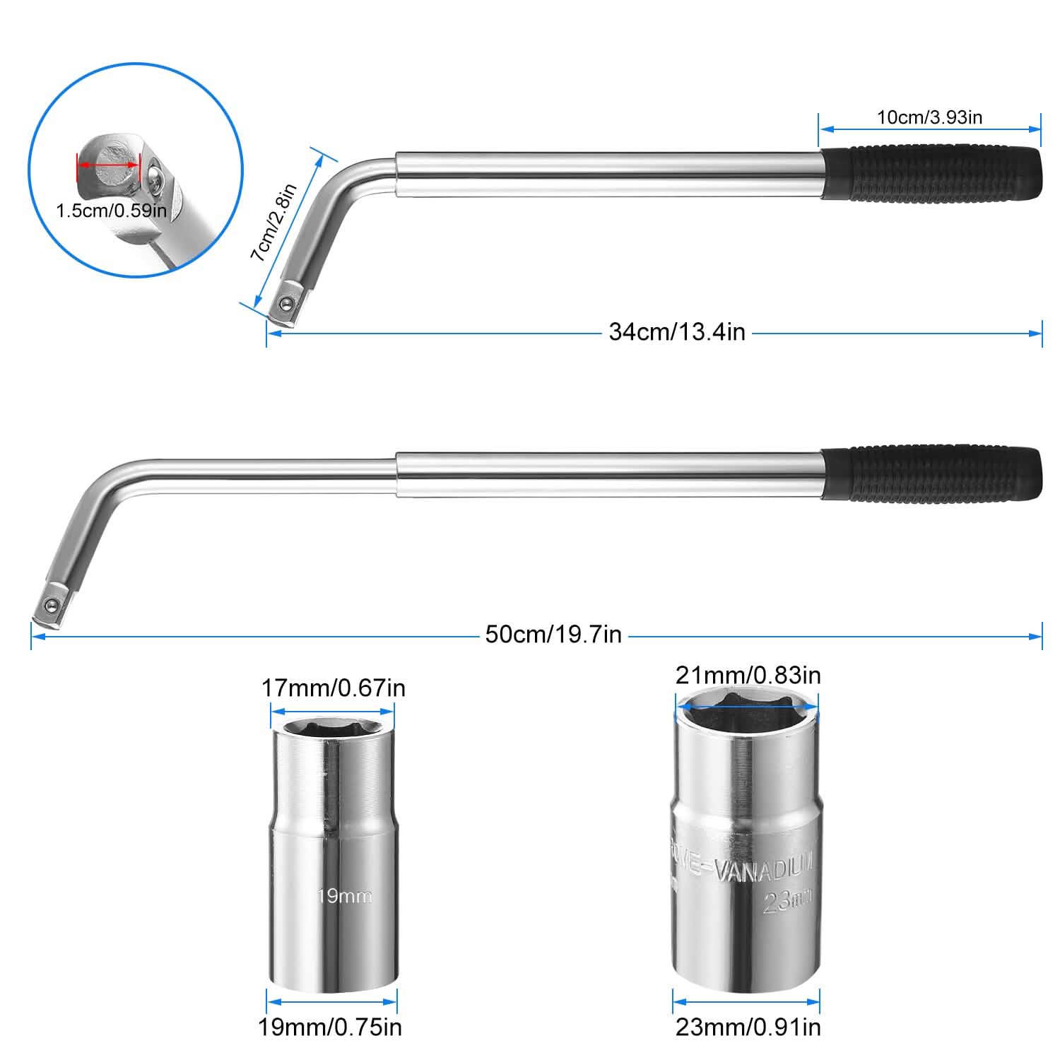 Telescoping Lug Wrench Extendable Tire Wheel Nut with CR-V Sockets DailySale