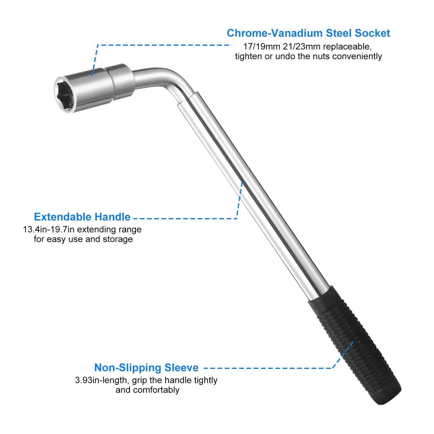 Telescoping Lug Wrench Extendable Tire Wheel Nut with CR-V Sockets DailySale
