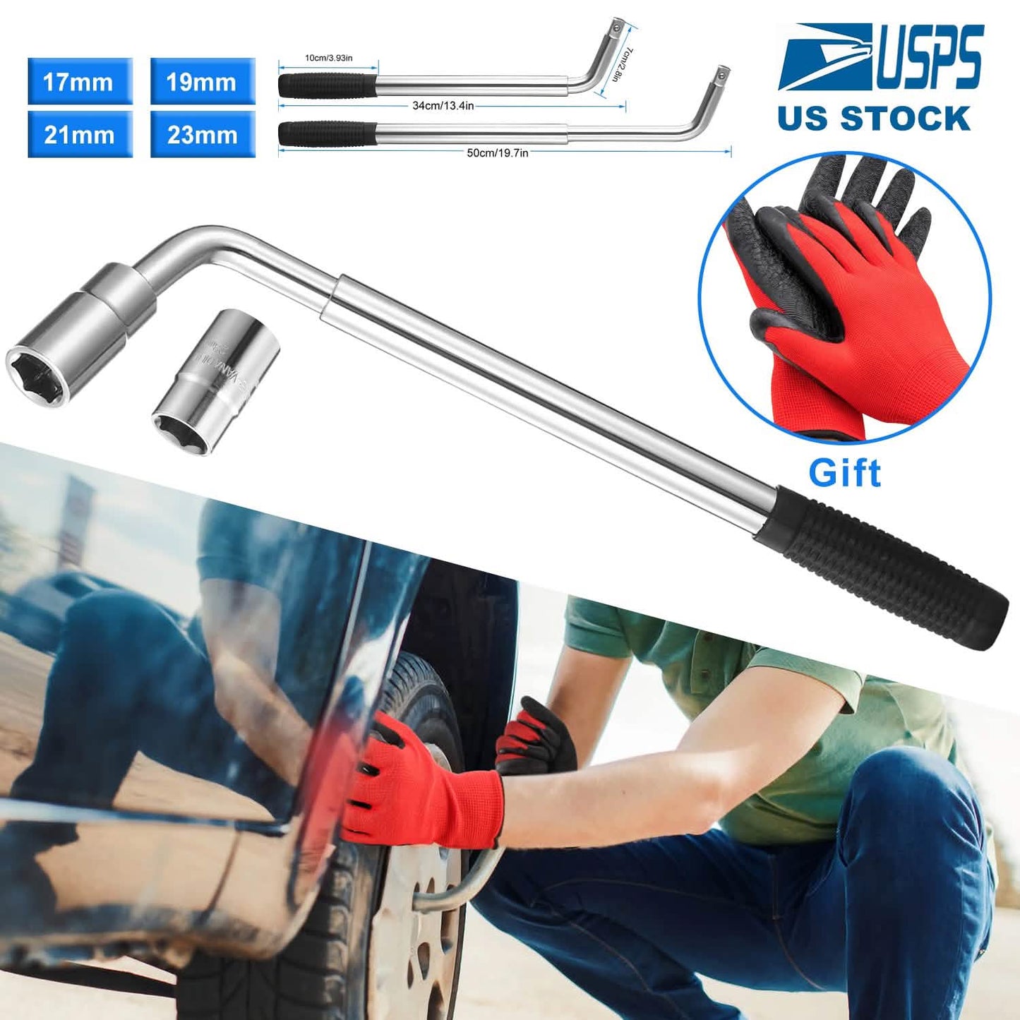 Telescoping Lug Wrench Extendable Tire Wheel Nut with CR-V Sockets DailySale