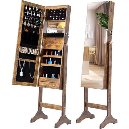 Tesmula Fashion Simple Jewelry Storage Mirror Cabinet With LED Lights DailySale