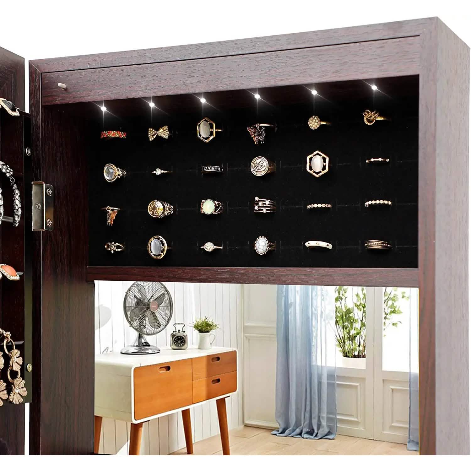 Tesmula Fashion Simple Jewelry Storage Mirror Cabinet With LED Lights DailySale