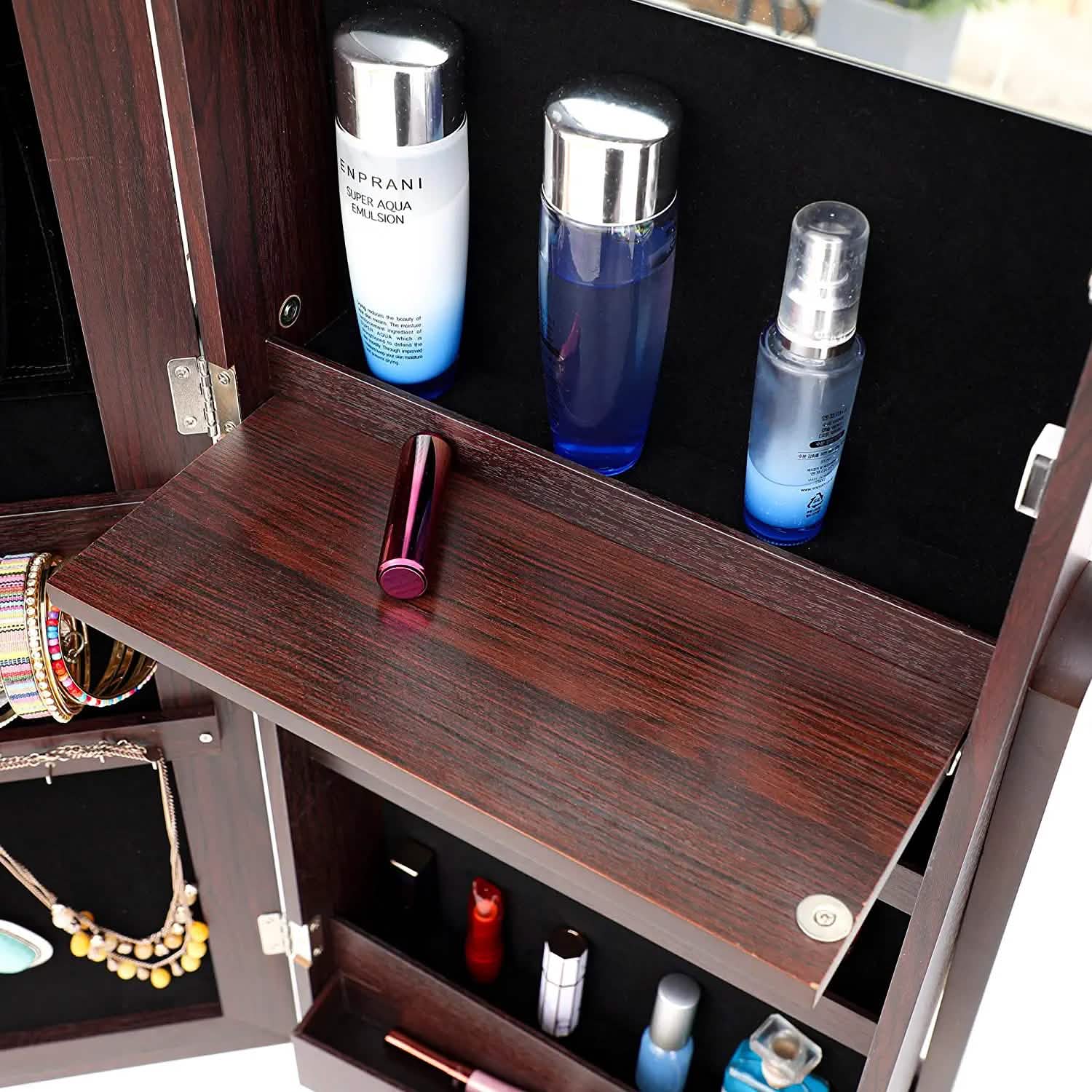 Tesmula Fashion Simple Jewelry Storage Mirror Cabinet With LED Lights DailySale
