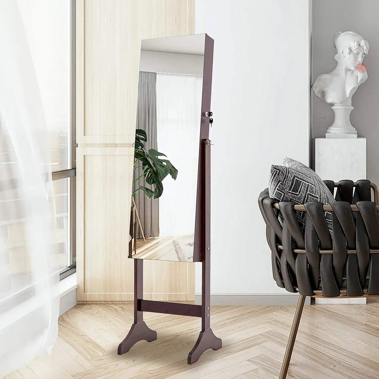 Tesmula Fashion Simple Jewelry Storage Mirror Cabinet With LED Lights DailySale