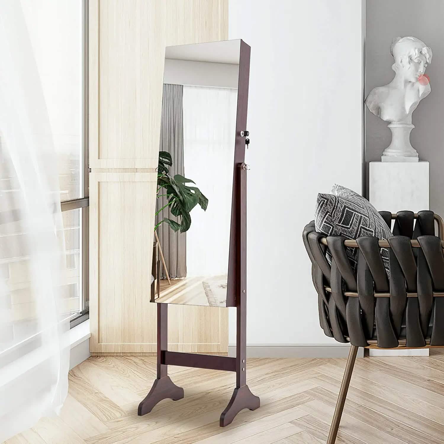 Tesmula Fashion Simple Jewelry Storage Mirror Cabinet With LED Lights DailySale