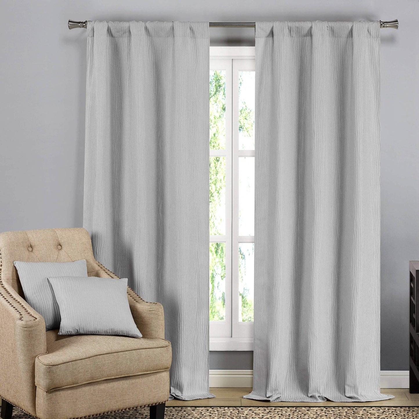 Textured Window Curtain Pair Panel with Matching Dec Pillows Set DailySale