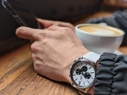 White and Black Chronograph The Beyond Boring Watch Company