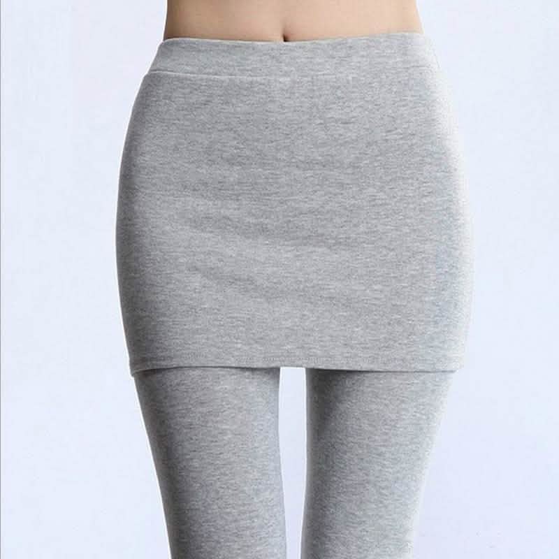 Thick Lined Leggings with Attached Skirt - Light Gray DailySale