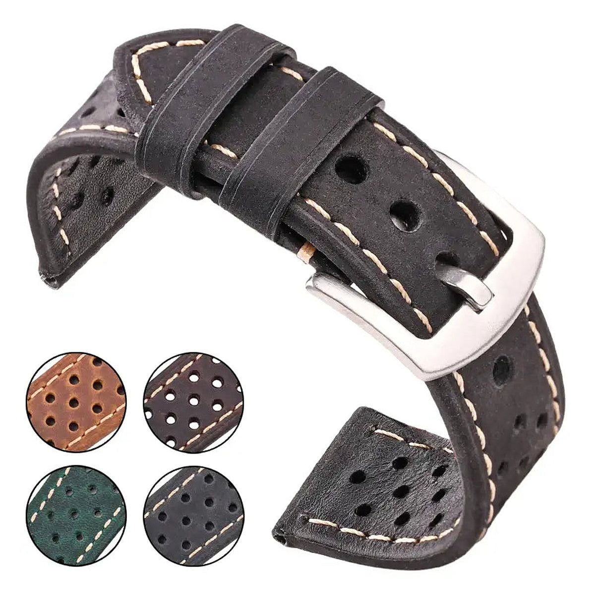 TicWatch Pro 5, Pro 3 & E3 Perforated Leather Rally Band BandsCo Straps