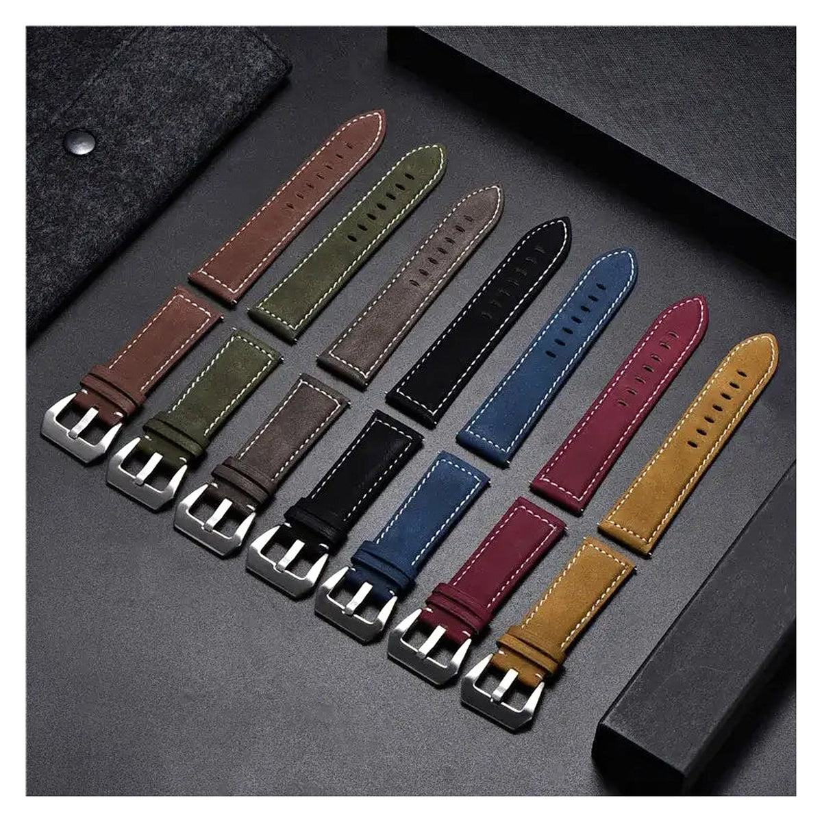 TicWatch Pro 5, Pro 3 & E3 Matte Leather Band with White Stitching BandsCo Straps