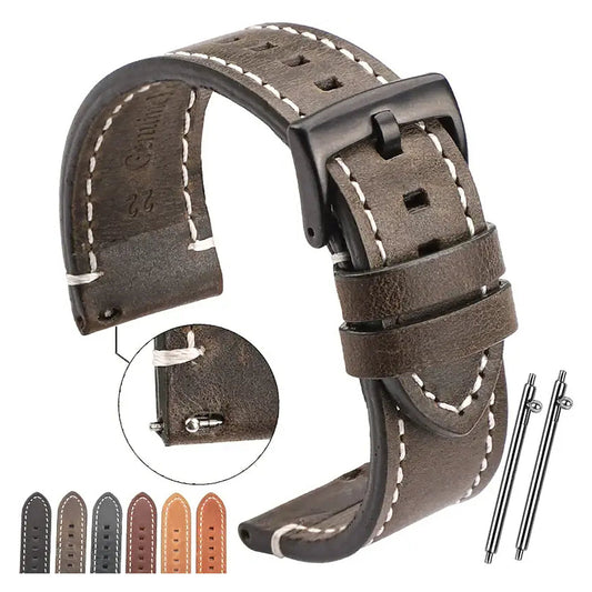 TicWatch Pro 5, Pro 3 & E3 Contrast-Stitched Leather Buckle Band BandsCo Straps