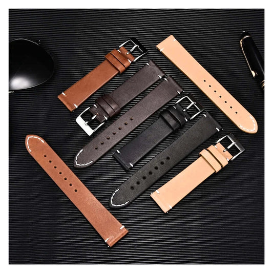 TicWatch Pro 5, Pro 3 & E3 Minimal Leather Band with Accent Stitches BandsCo Straps