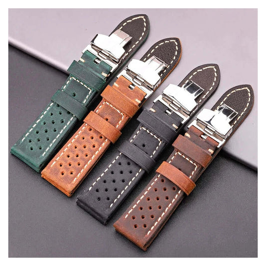 TicWatch Pro 5, Pro 3 & E3 Perforated Leather Band, Folding Clasp BandsCo Straps