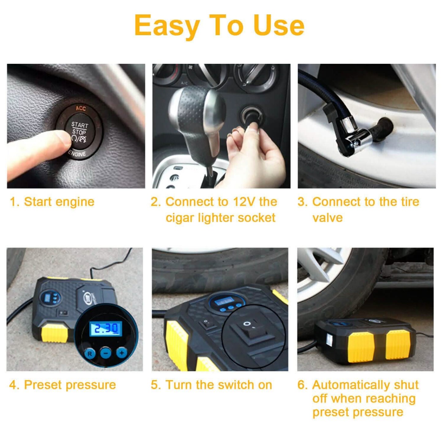 Tire Inflator 12V DC 120W 150PSI with LCD Electric Air Compressor DailySale