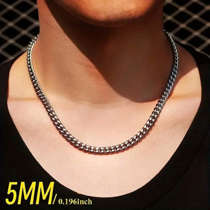 Titanium Stainless Steel Trendy Necklace Cuban Chain with Lobster Clasp DailySale