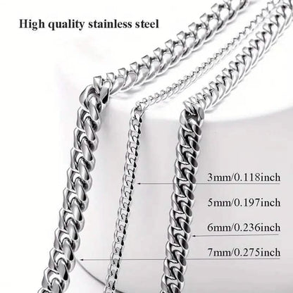 Titanium Stainless Steel Trendy Necklace Cuban Chain with Lobster Clasp DailySale