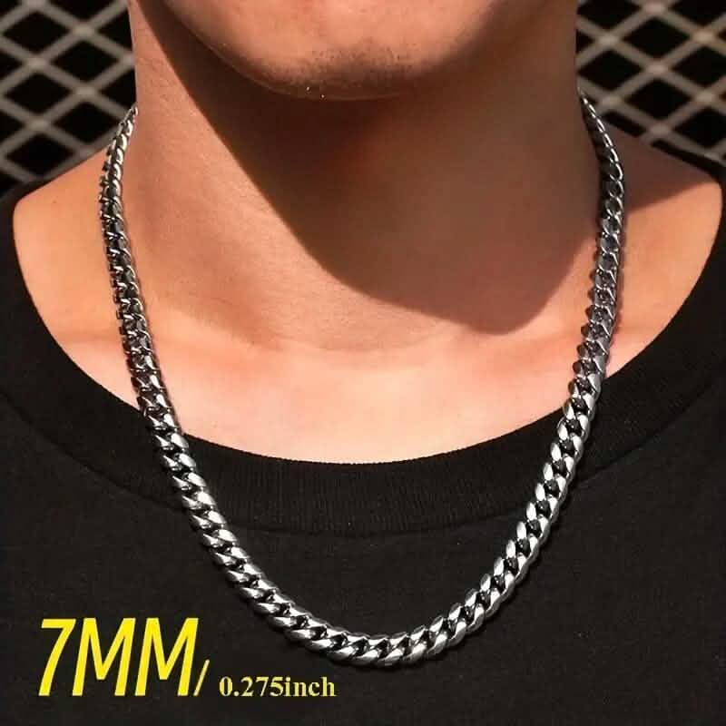 Titanium Stainless Steel Trendy Necklace Cuban Chain with Lobster Clasp DailySale